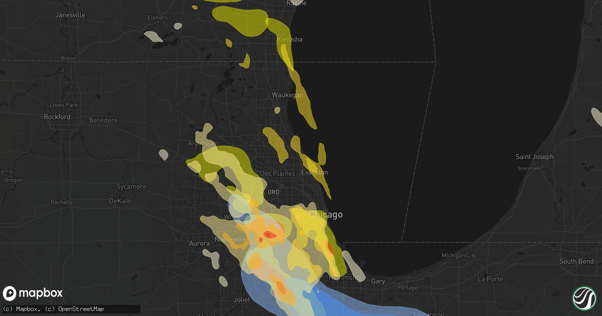 Hail map in Winnetka, IL on July 27, 2026