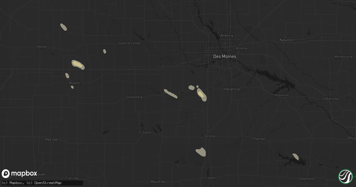 Hail map in Winterset, IA on July 27, 2026