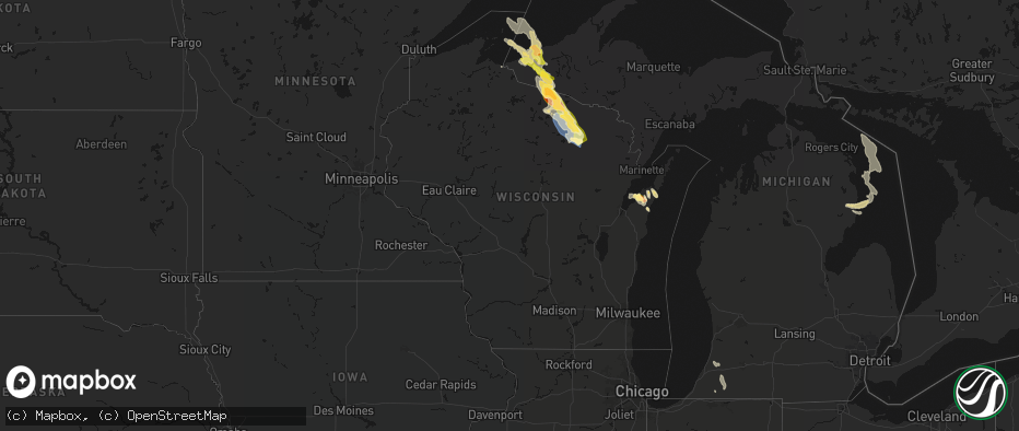 Hail map in Wisconsin on July 27, 2026
