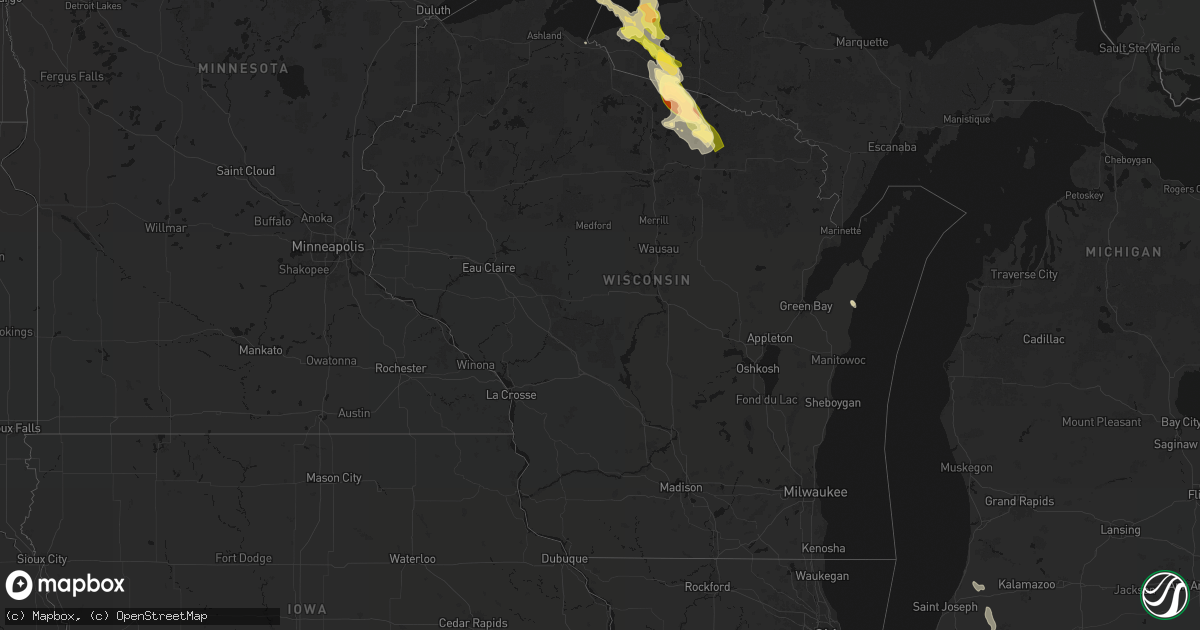 Hail map in Wisconsin on July 27, 2026