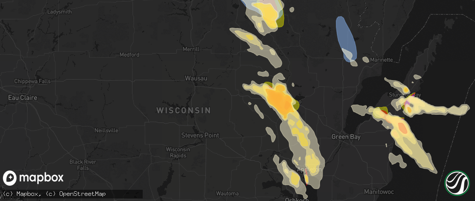 Hail map in Wittenberg, WI on July 27, 2026