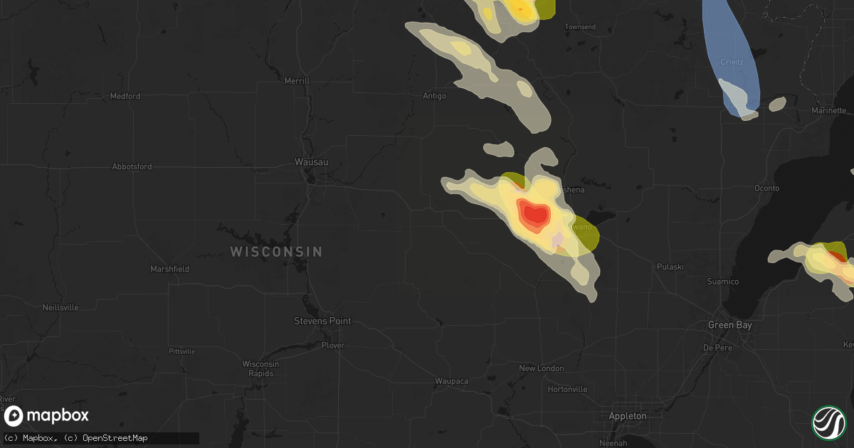 Hail map in Wittenberg, WI on July 27, 2026
