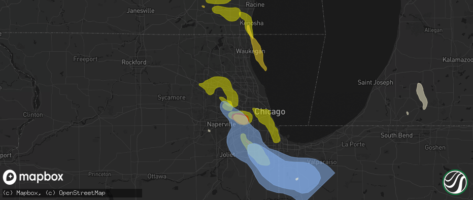 Hail map in Wood Dale, IL on July 27, 2026