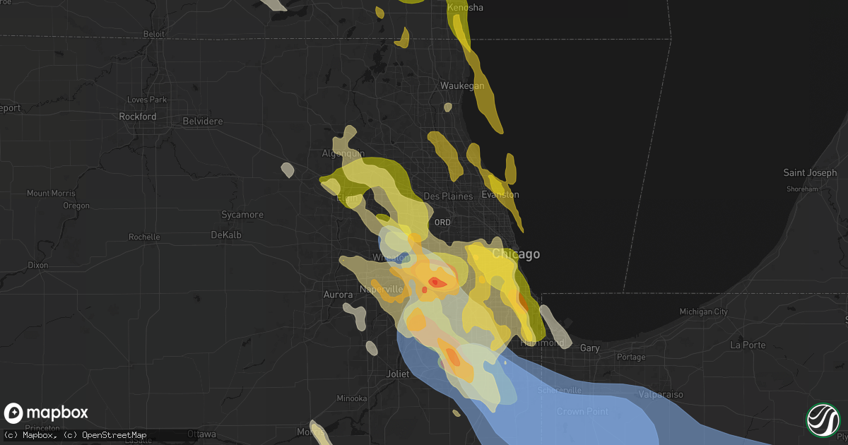 Hail map in Wood Dale, IL on July 27, 2026