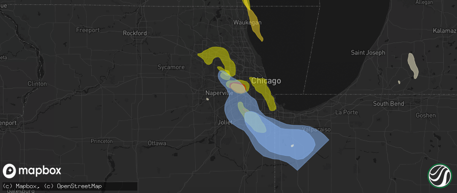 Hail map in Woodridge, IL on July 27, 2026