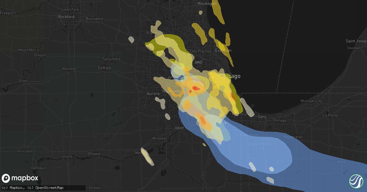 Hail map in Woodridge, IL on July 27, 2026