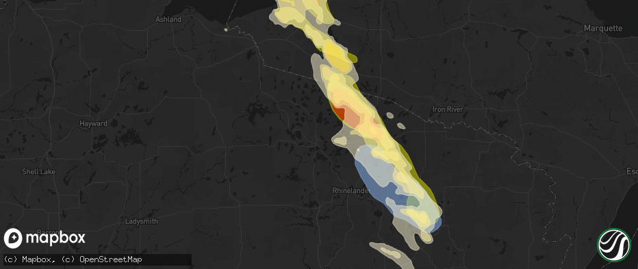 Hail map in Woodruff, WI on July 27, 2026