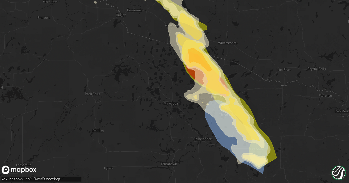 Hail map in Woodruff, WI on July 27, 2026