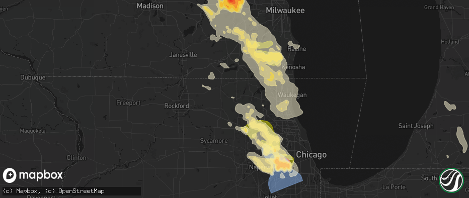 Hail map in Woodstock, IL on July 27, 2026
