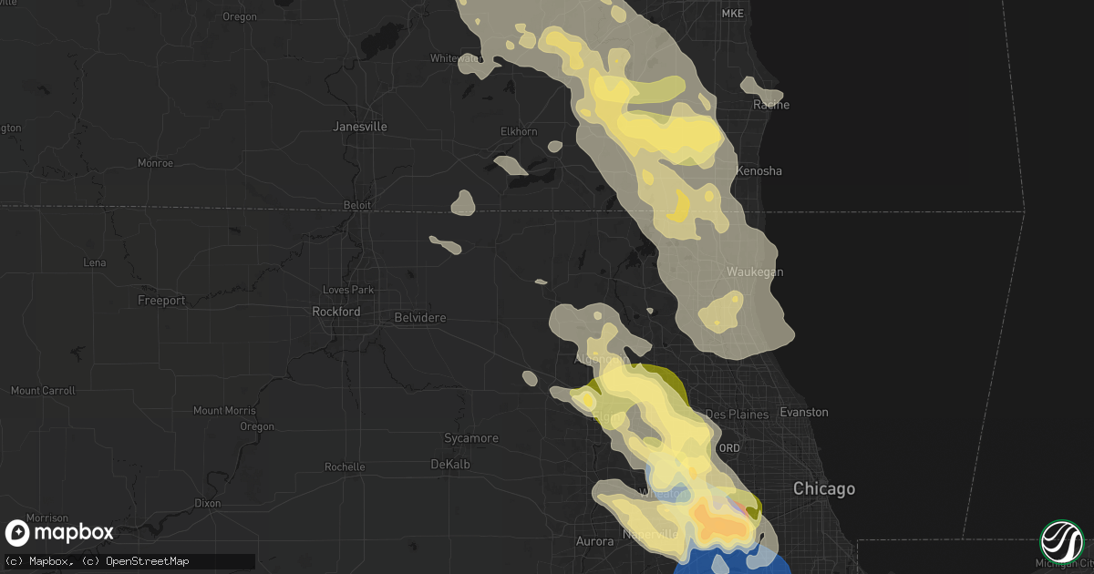 Hail map in Woodstock, IL on July 27, 2026
