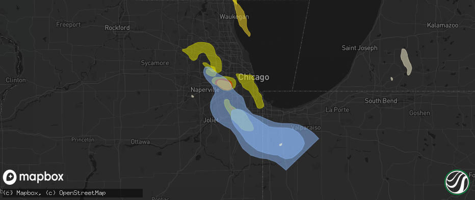 Hail map in Worth, IL on July 27, 2026
