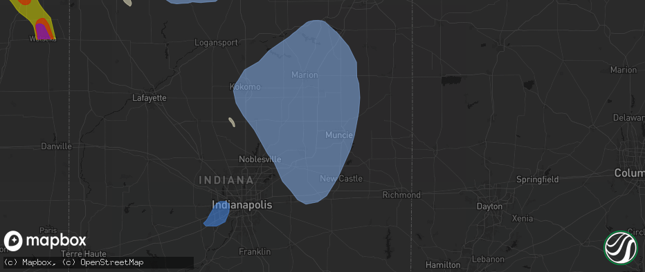 Hail map in Yorktown, IN on July 27, 2026
