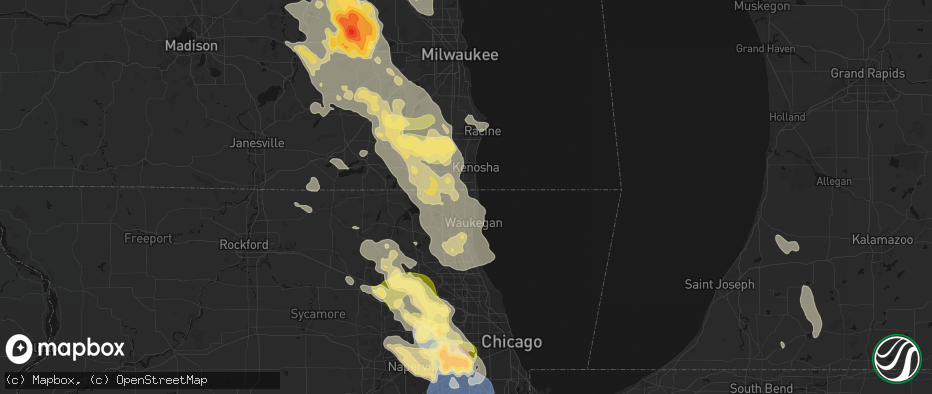 Hail map in Zion, IL on July 27, 2026