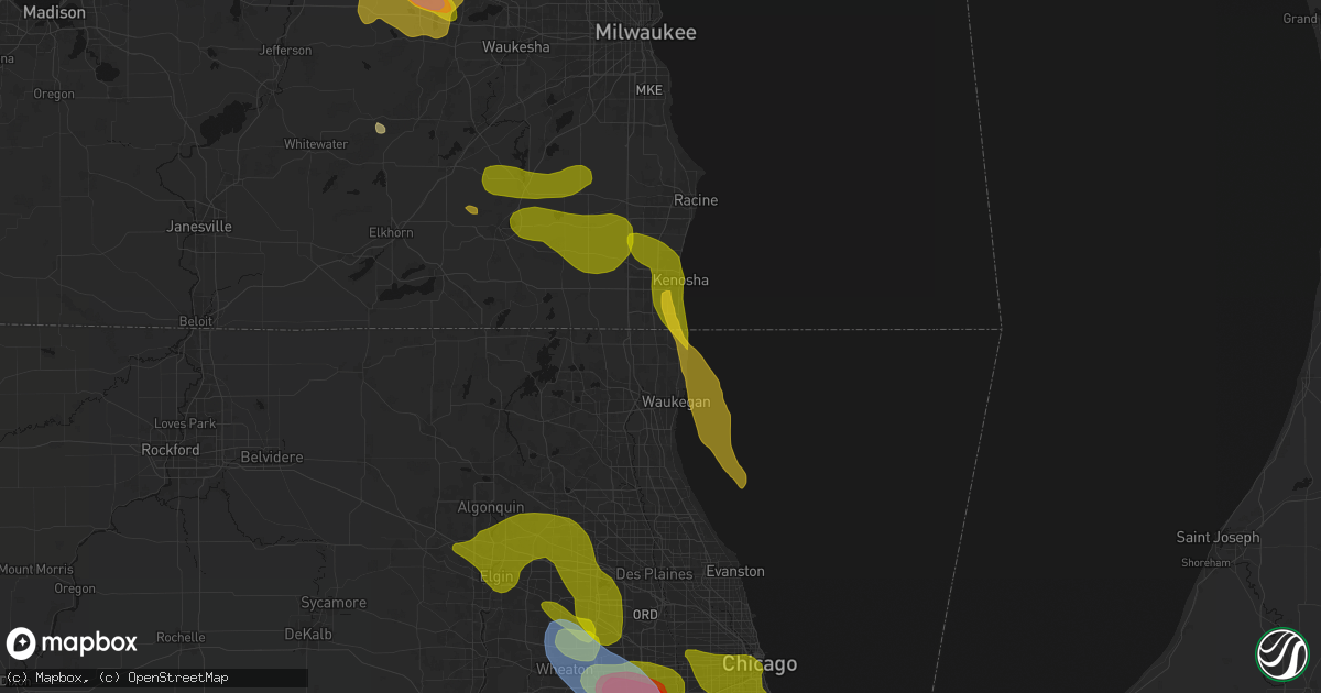 Hail map in Zion, IL on July 27, 2026
