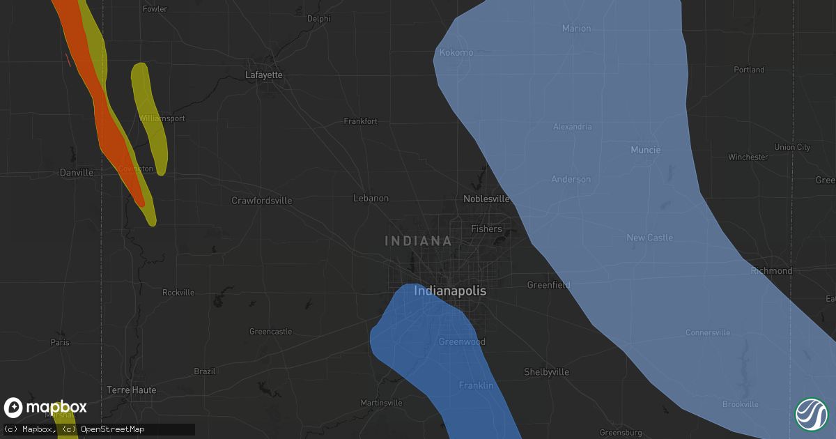 Hail map in Zionsville, IN on July 27, 2026