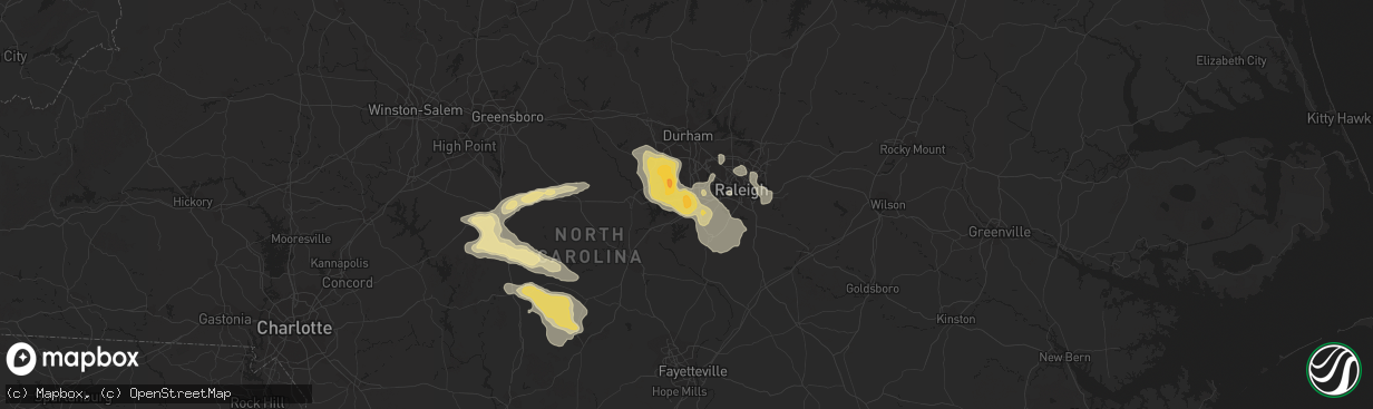 Hail map in Apex, NC on July 28, 2012