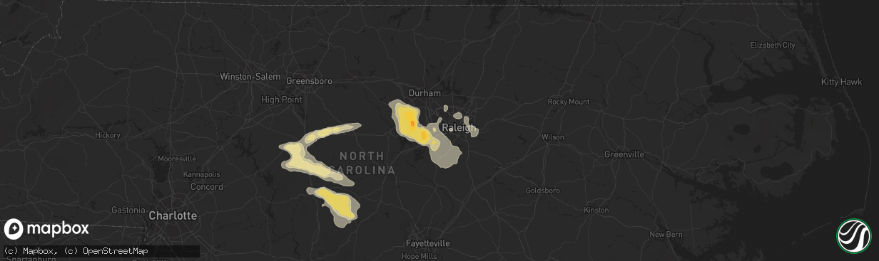 Hail map in Cary, NC on July 28, 2012