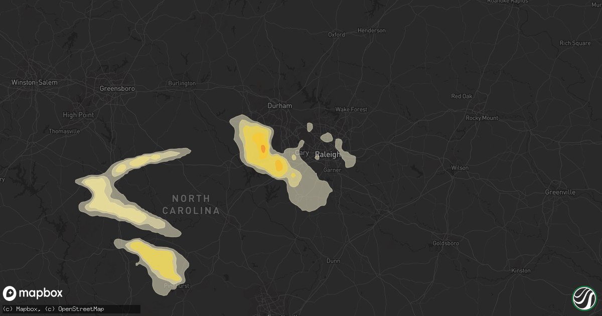 Hail map in Cary, NC on July 28, 2012
