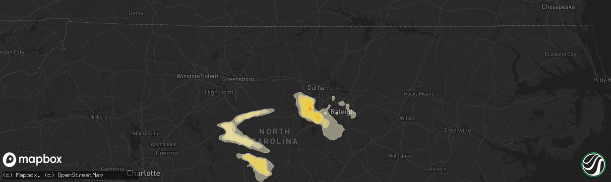 Hail map in Chapel Hill, NC on July 28, 2012