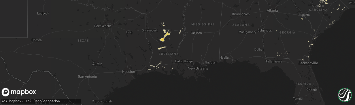 Hail map in Louisiana on July 28, 2012