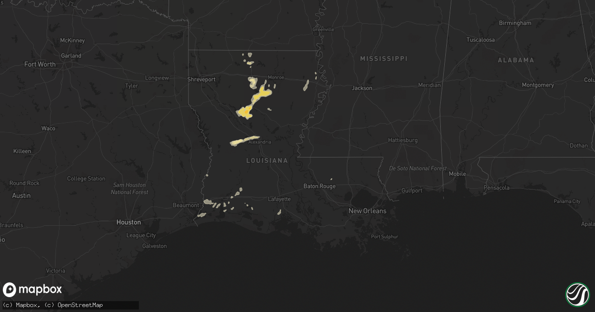 Hail map in Louisiana on July 28, 2012