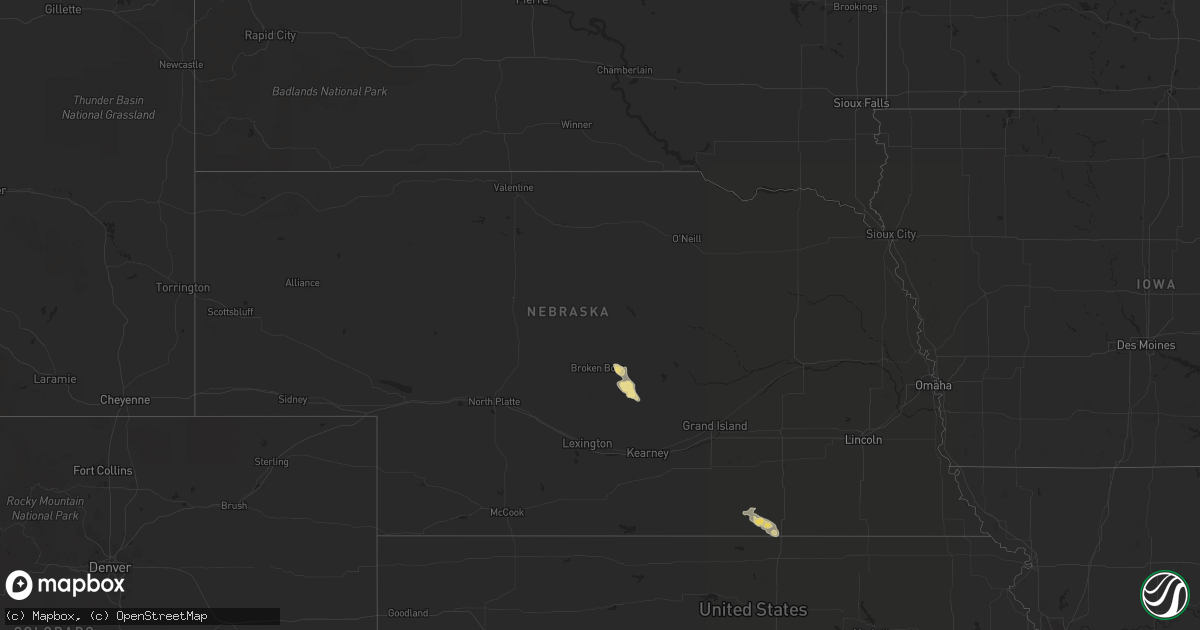 Hail map in Nebraska on July 28, 2012