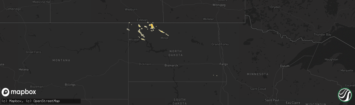 Hail map in North Dakota on July 28, 2012