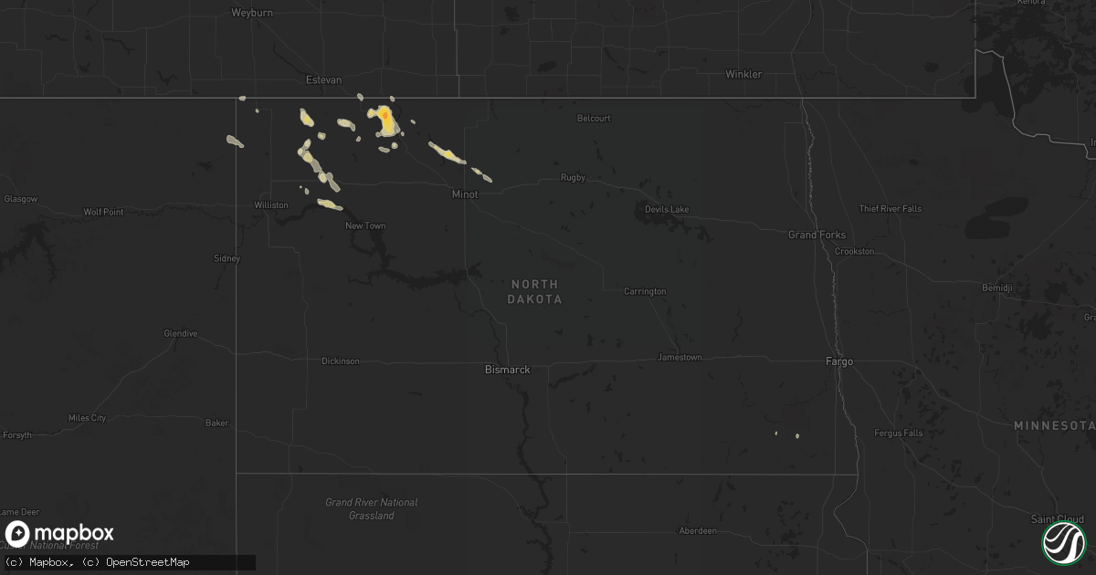 Hail map in North Dakota on July 28, 2012