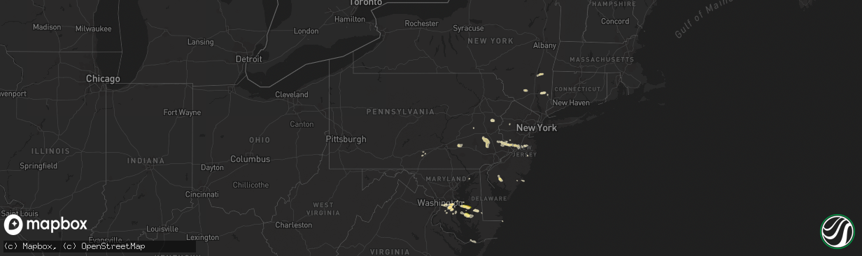 Hail map in Pennsylvania on July 28, 2012