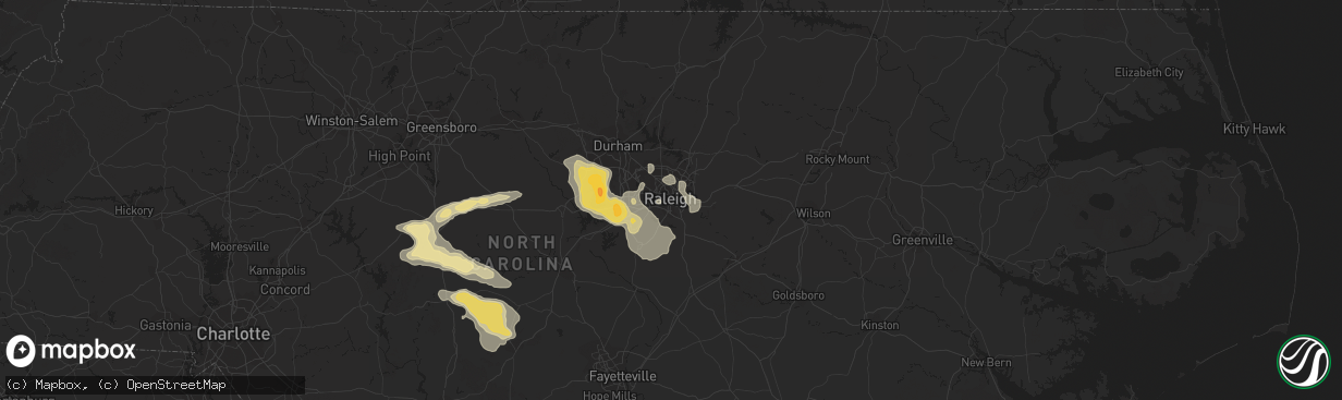 Hail map in Raleigh, NC on July 28, 2012