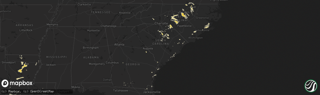 Hail map in South Carolina on July 28, 2012