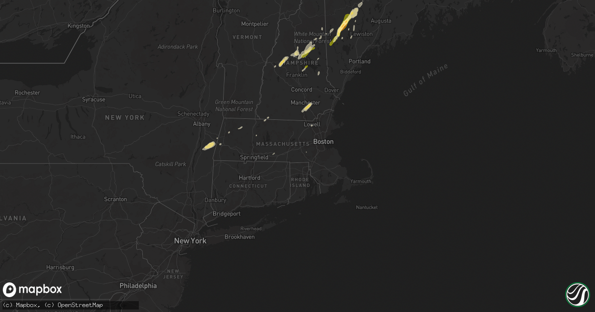Hail map in Massachusetts on July 28, 2014