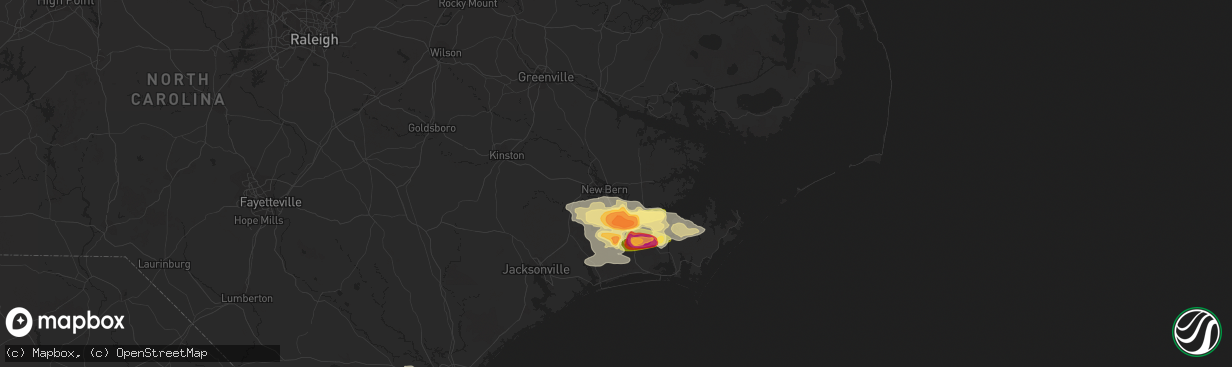 Hail map in New Bern, NC on July 28, 2014