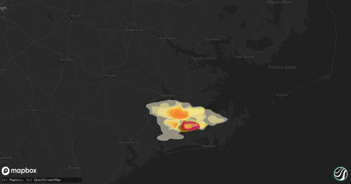 Hail map in New Bern, NC on July 28, 2014