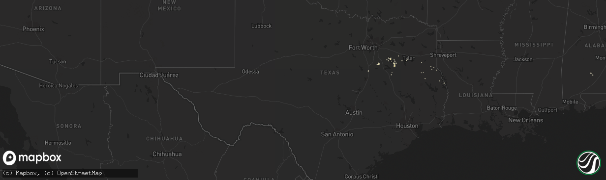 Hail map in Texas on July 28, 2014