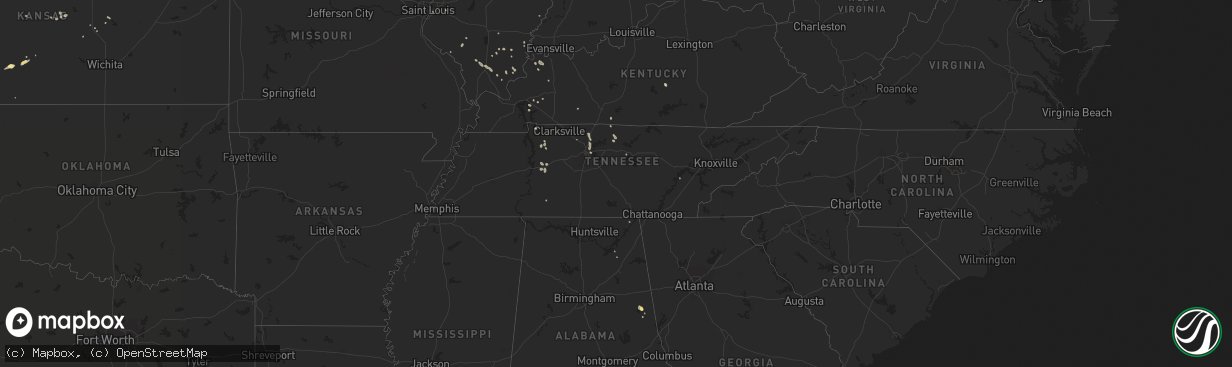 Hail map in Tennessee on July 28, 2015