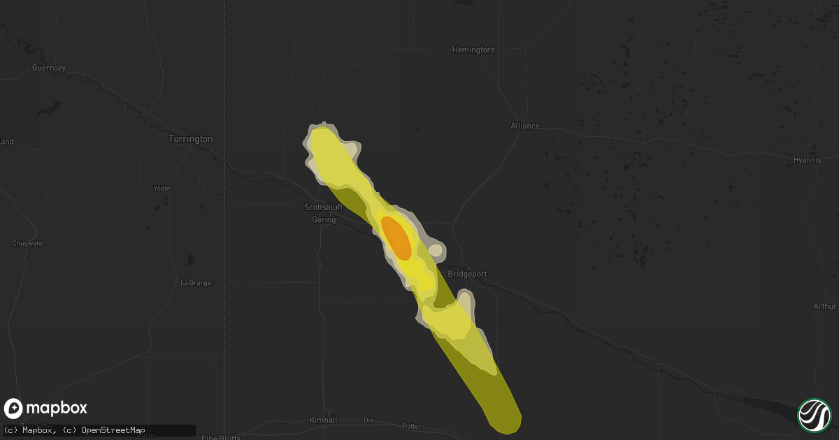 Hail map in Bayard, NE on July 28, 2016