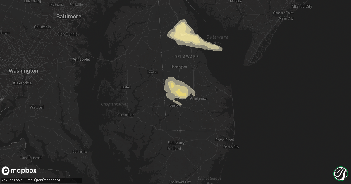Hail map in Bridgeville, DE on July 28, 2016