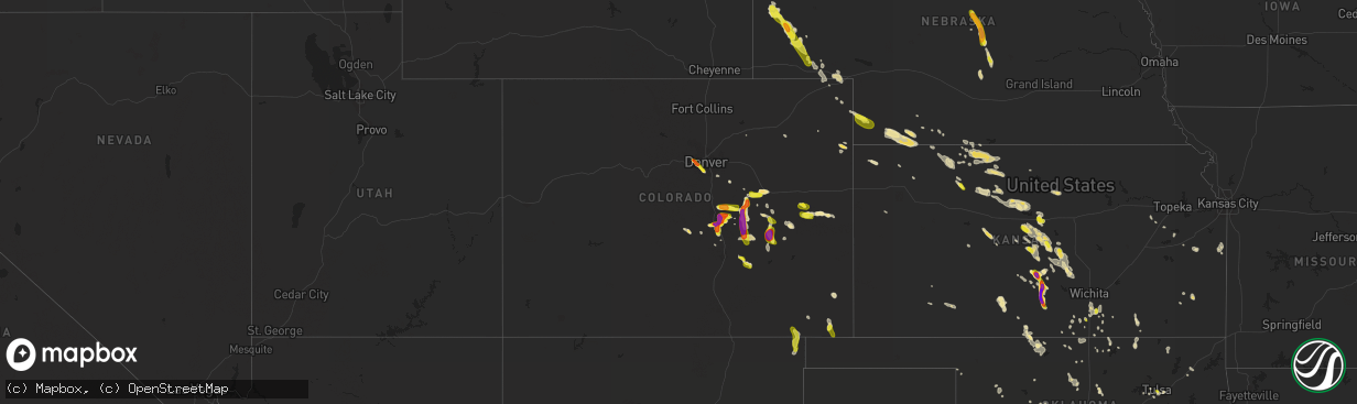 Hail map in Colorado on July 28, 2016