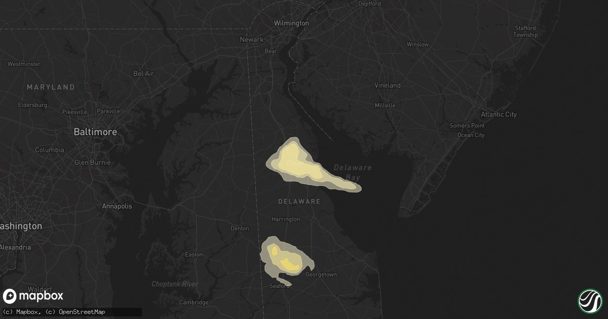Hail map in Dover, DE on July 28, 2016