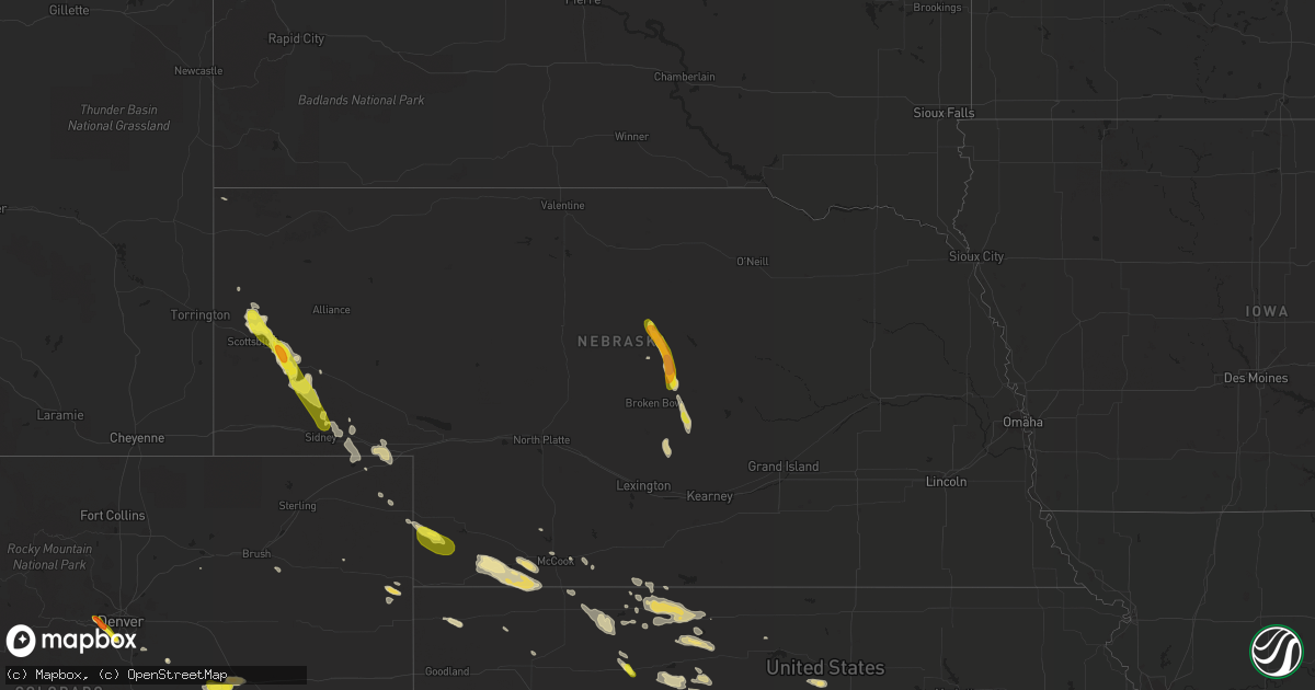 Hail map in Nebraska on July 28, 2016