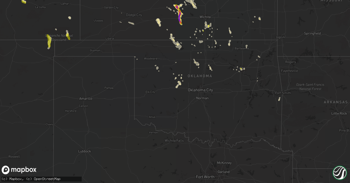 Hail map in Oklahoma on July 28, 2016