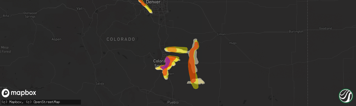 Hail map in Peyton, CO on July 28, 2016