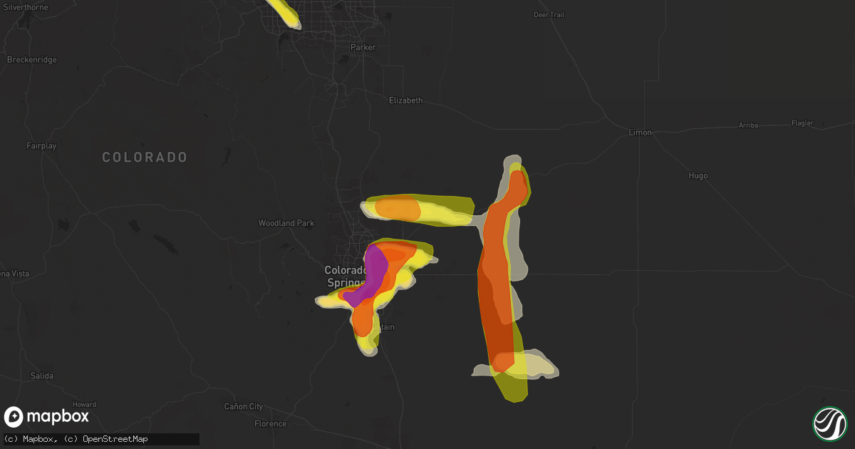 Hail map in Peyton, CO on July 28, 2016