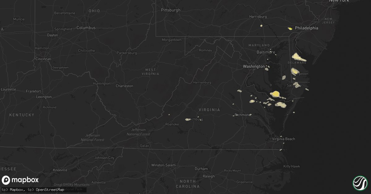 Hail map in Virginia on July 28, 2016