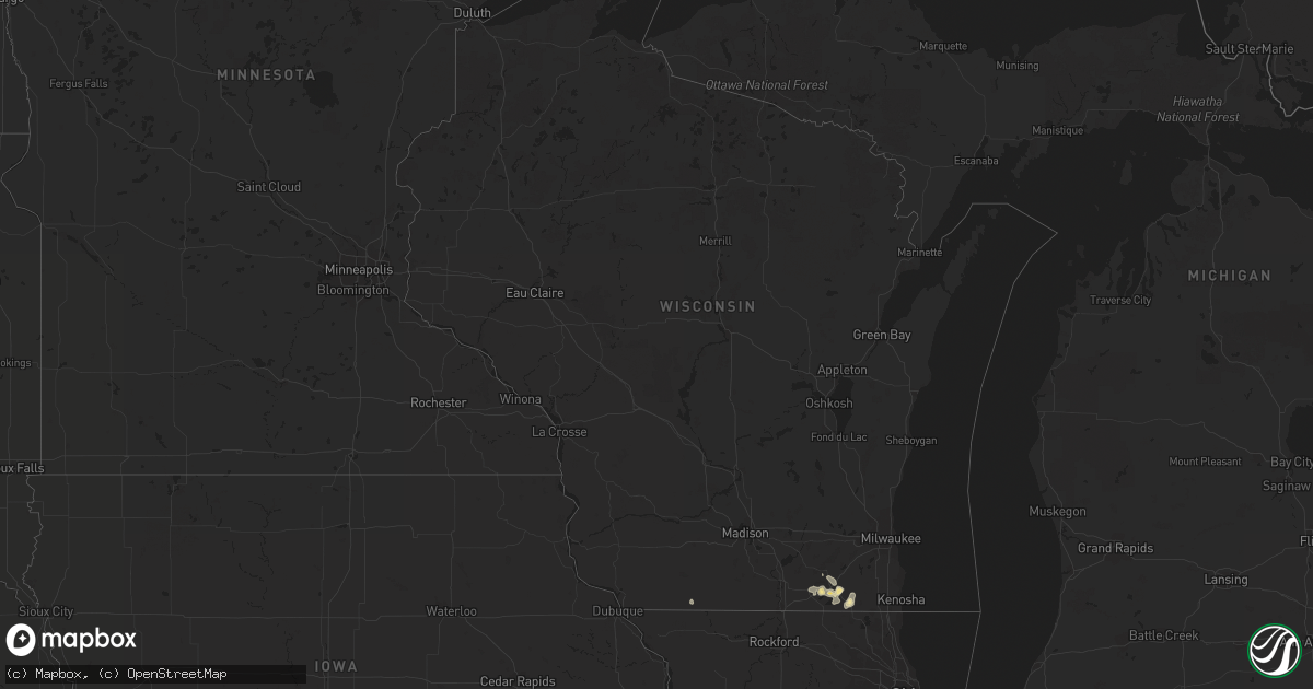 Hail map in Wisconsin on July 28, 2016
