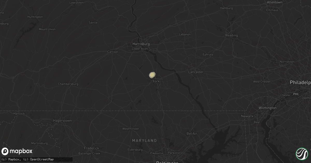Hail map in York, PA on July 28, 2016