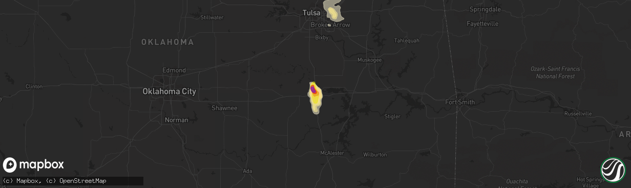 Hail map in Henryetta, OK on July 28, 2018