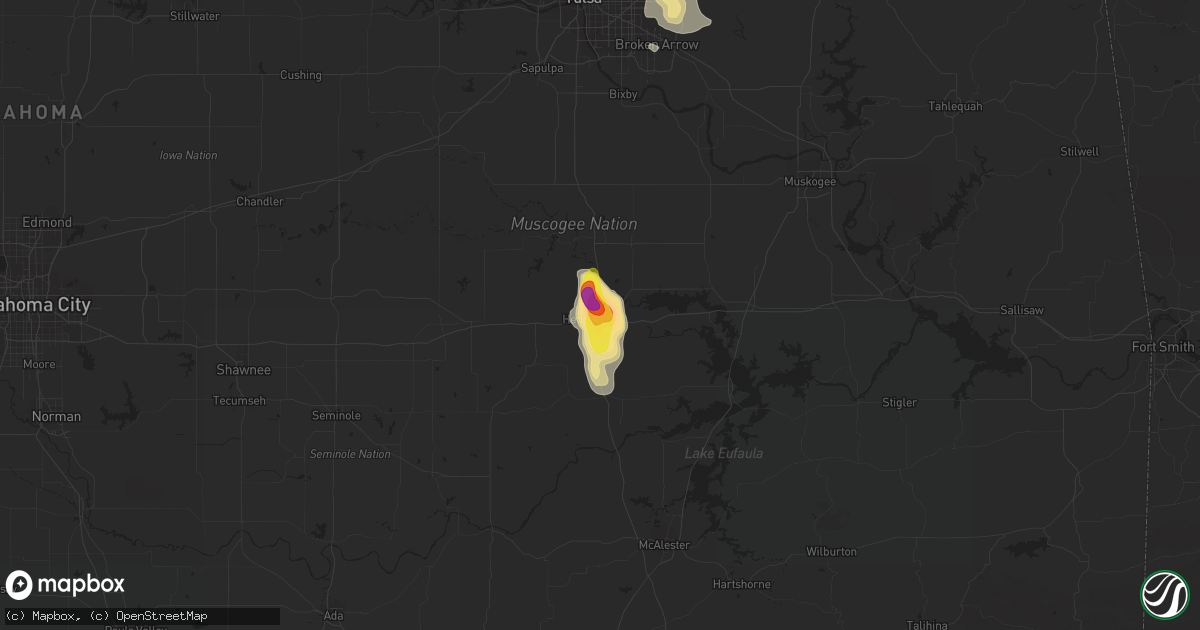 Hail map in Henryetta, OK on July 28, 2018