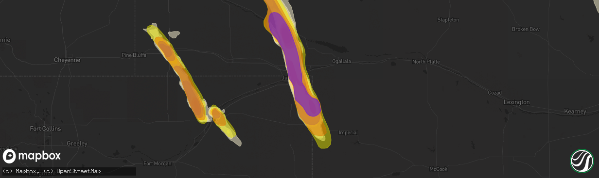 Hail map in Julesburg, CO on July 28, 2018